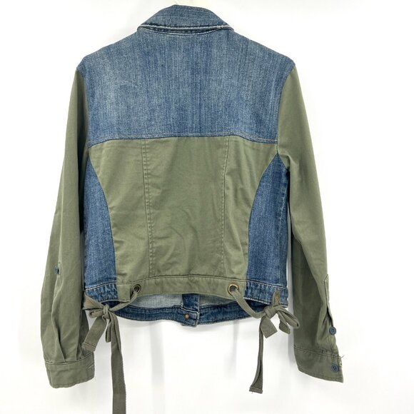 Anthropologie Pilcro & The Letterpress Denim Green Sleeve Back Jean Jacket Med - Picture 5 of 6